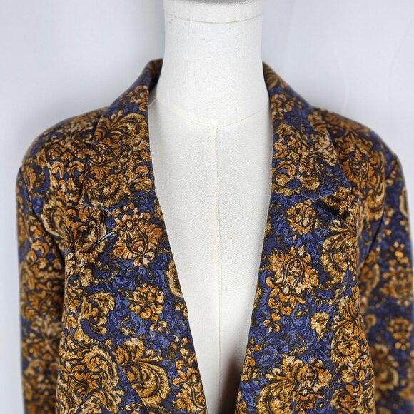 Logo By Lori Goldstein Blazer XL Baroque Print Ponte Knit Navy Gold - Picture 3 of 13